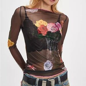 NWOT Free People x Tyler McGillivary Vanitas Top in Sheer Black Floral L $178